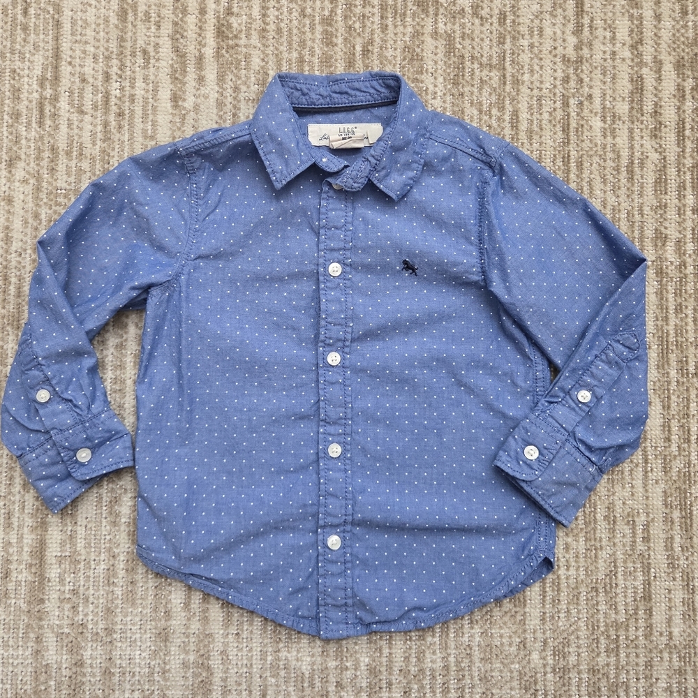 H&M Toddler Boy Blue Button Down Shirt With Polka Dots